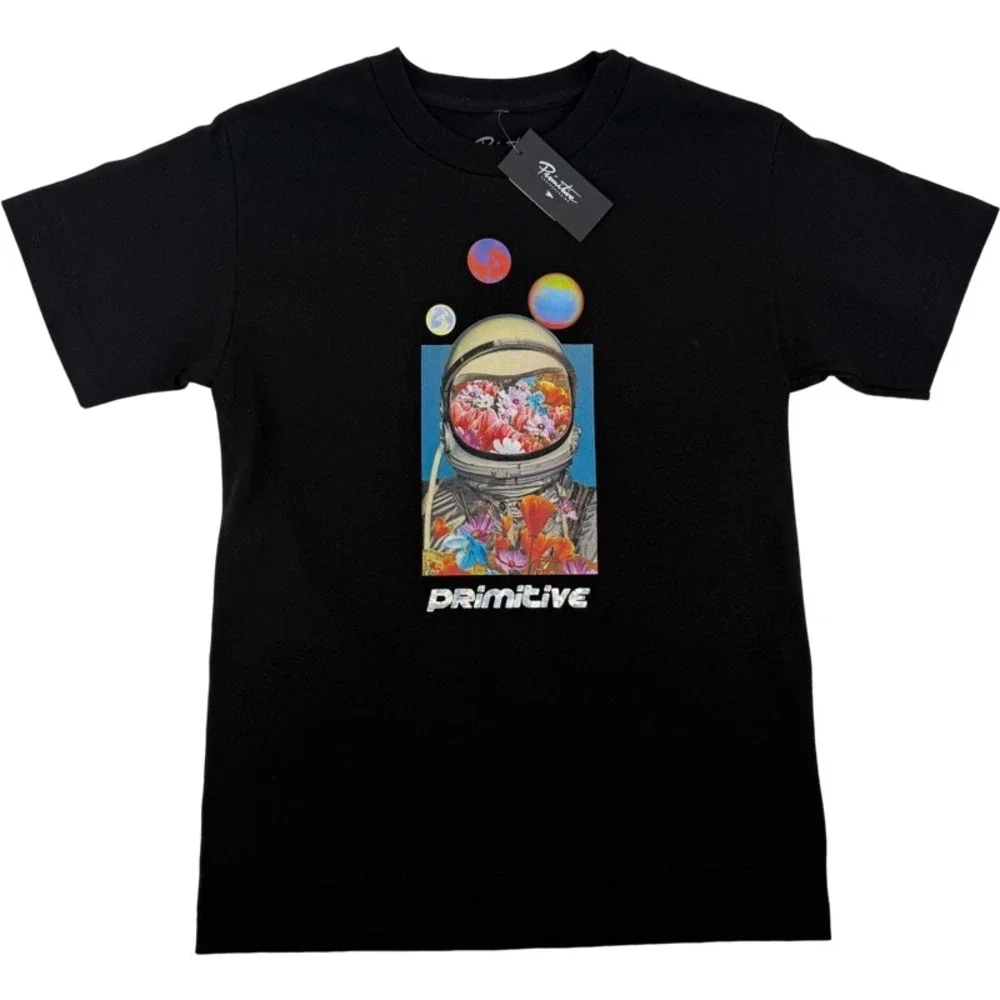 PRIMITIVE NEW Small Contact Tee Black Astronaut Floral Graphic Skater Streetwear